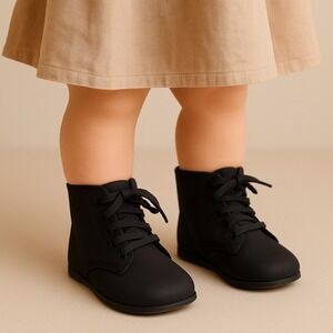 NEW A BEAR Co. Infant Girl Size‎ 3 Lace Up Leather Side Zip Black Boots
